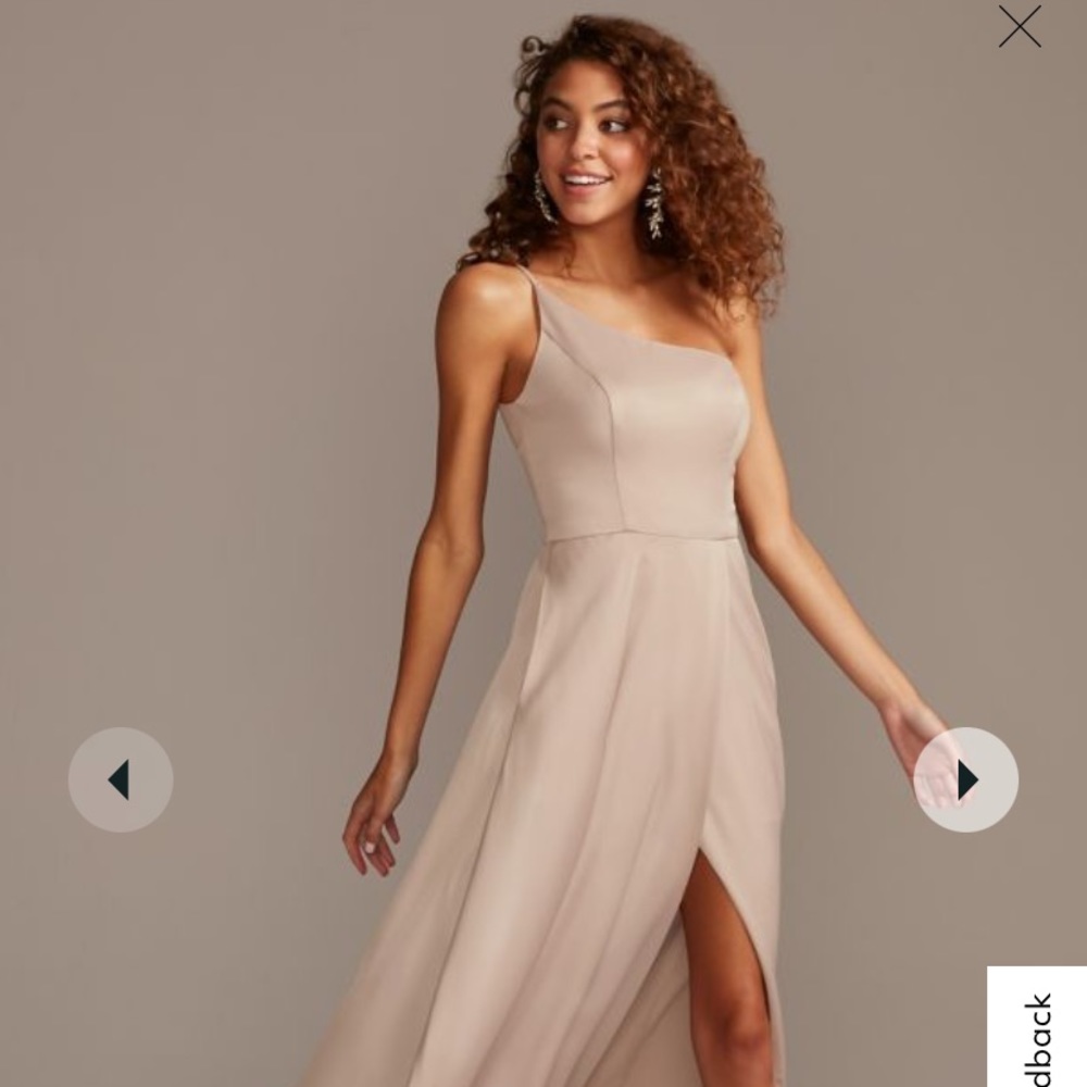 David’s Bridal One Shoulder Biscotti Dress